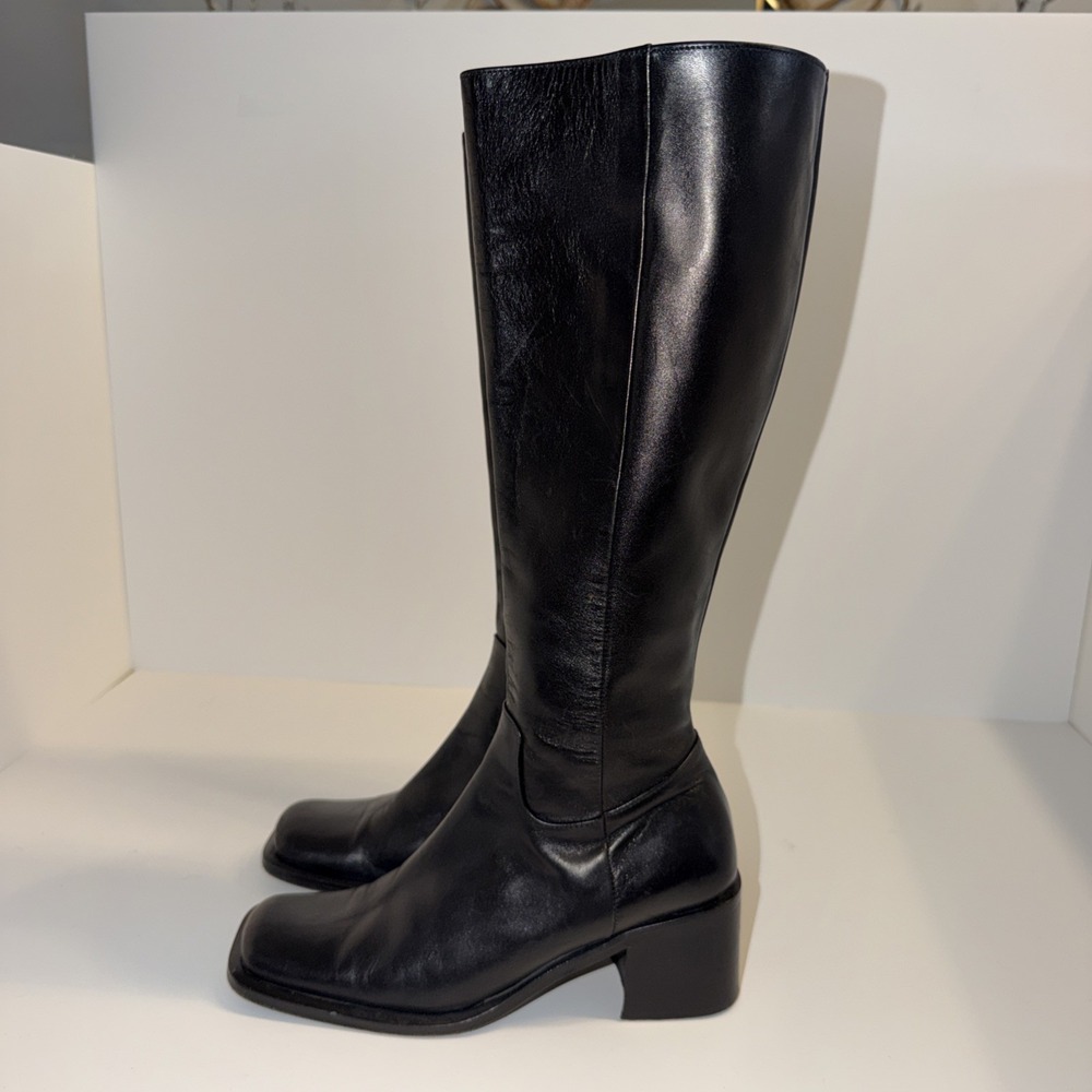 Sesto Meucci Black Leather Boots Women 5.5 M Made in Italy Block Heel
